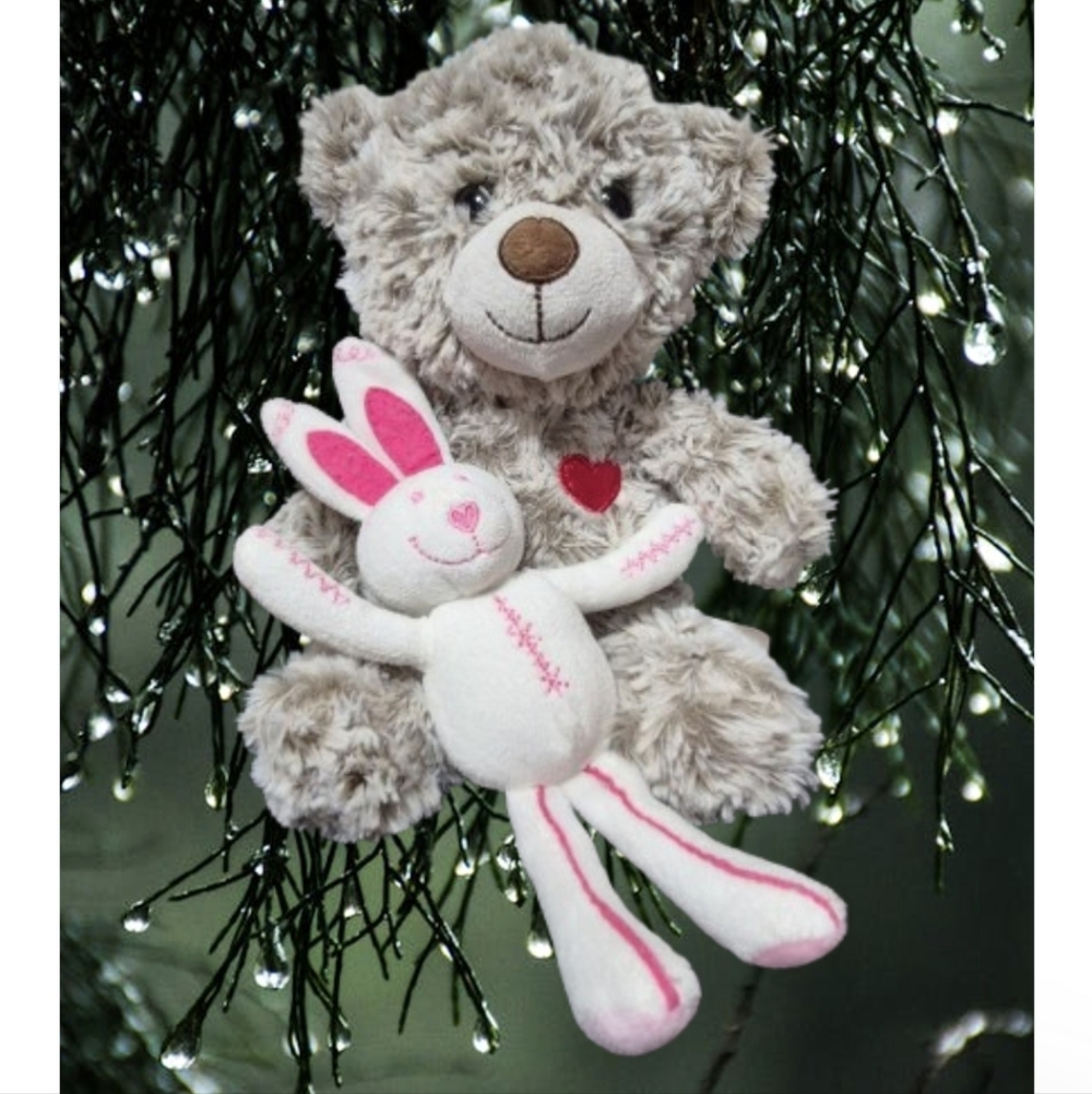 Plush Swirl Bear W/A Red Heart &Stuffed Rabbit W/ Heart Nose Valentine's Day